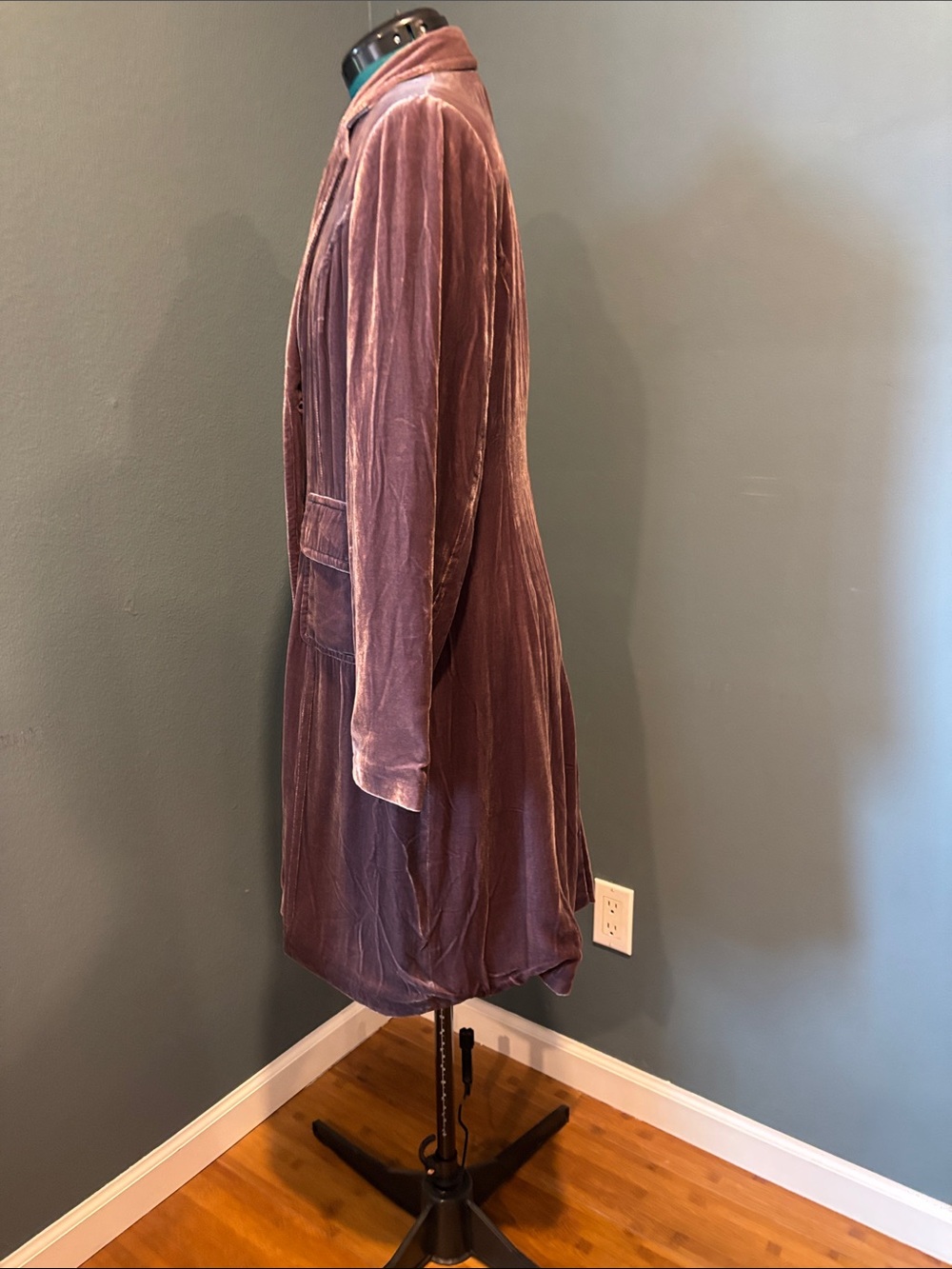 Garnet Hill Mauve Velvet Long Trench Coat - Picture 2 of 5